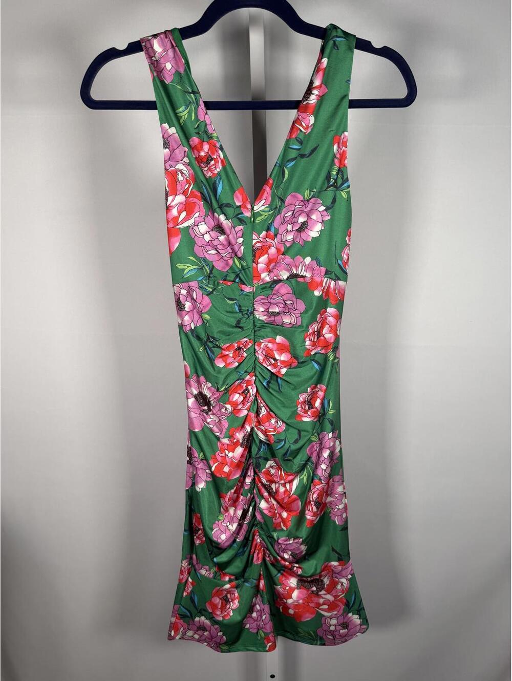 NWT GUESS Green Floral Ruched Sleeveless Mini Dress Size 6 - Picture 5 of 7